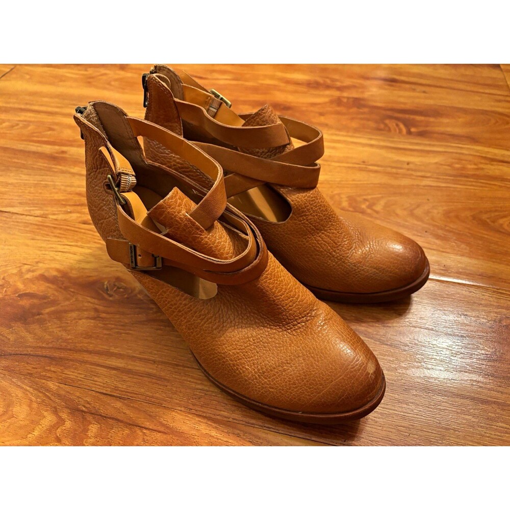 Boho Kork-Ease Leather Ankle Strap Wedge Booties Brown US 10 EU 42 Round Toe